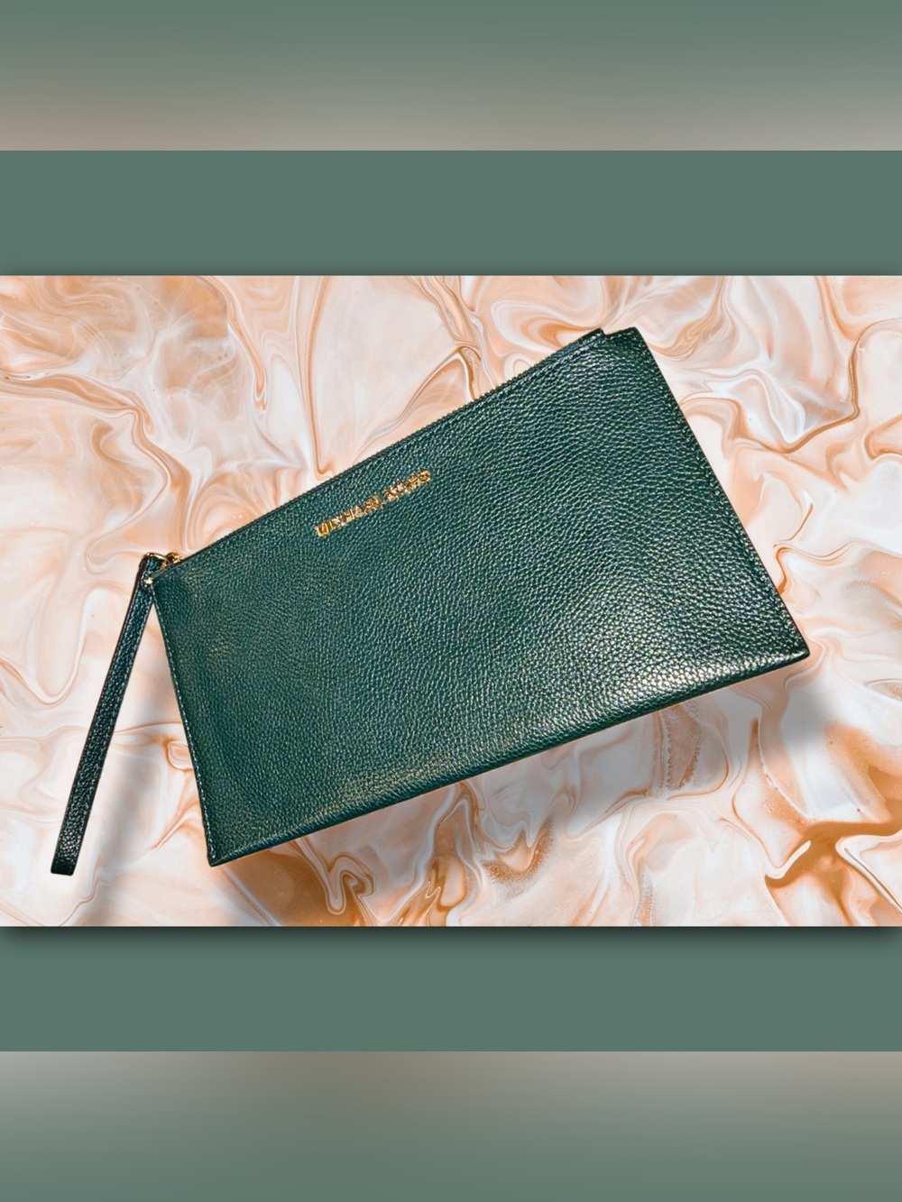 Michael Kors Green Leather Wristlet Clutch